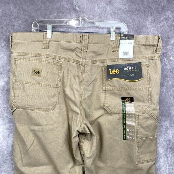 LEE Carpenter Loose Fit Straight Denim Jean Pants Mens 42x34 Tan Workwear NWT - Picture 4 of 10